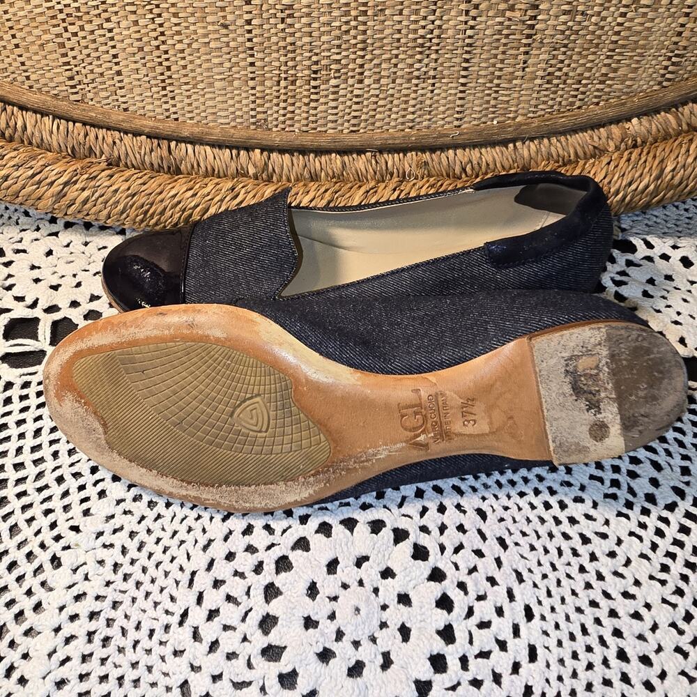 AGL Attilio Giusti Leombruni Denim Flats 37.5 Made in Italy Cap Toe Leather Sole - Picture 6 of 7